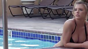 Blond gal has beautiful tits and is showing off some of her best oral skills