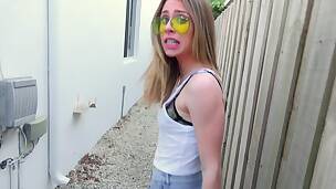 A deep face hole in the street with super taut blonde