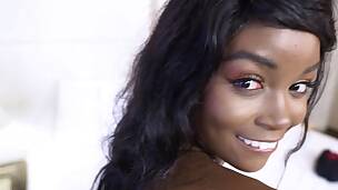 Playful tiny black teen takes white pecker on casting