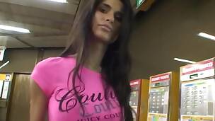 European jet-black hair darling acquires fucked so hard in public