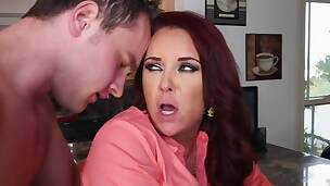 Beauty catches teen guy fucking stepmom doggystyle sex in the kitchen