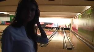 After bowling Czech girl gives boyfriend fellatio in the restroom