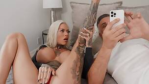 Bimbo with fake tits begging for an apple airport dick